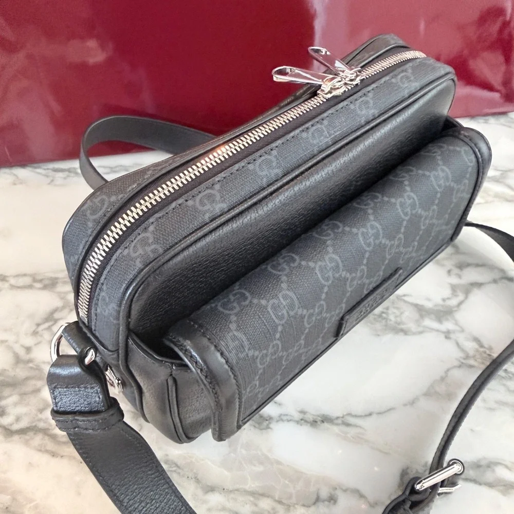 GUCCI‎ 795464 GG Supreme Leather & Canvas Crossbody Bag, Small